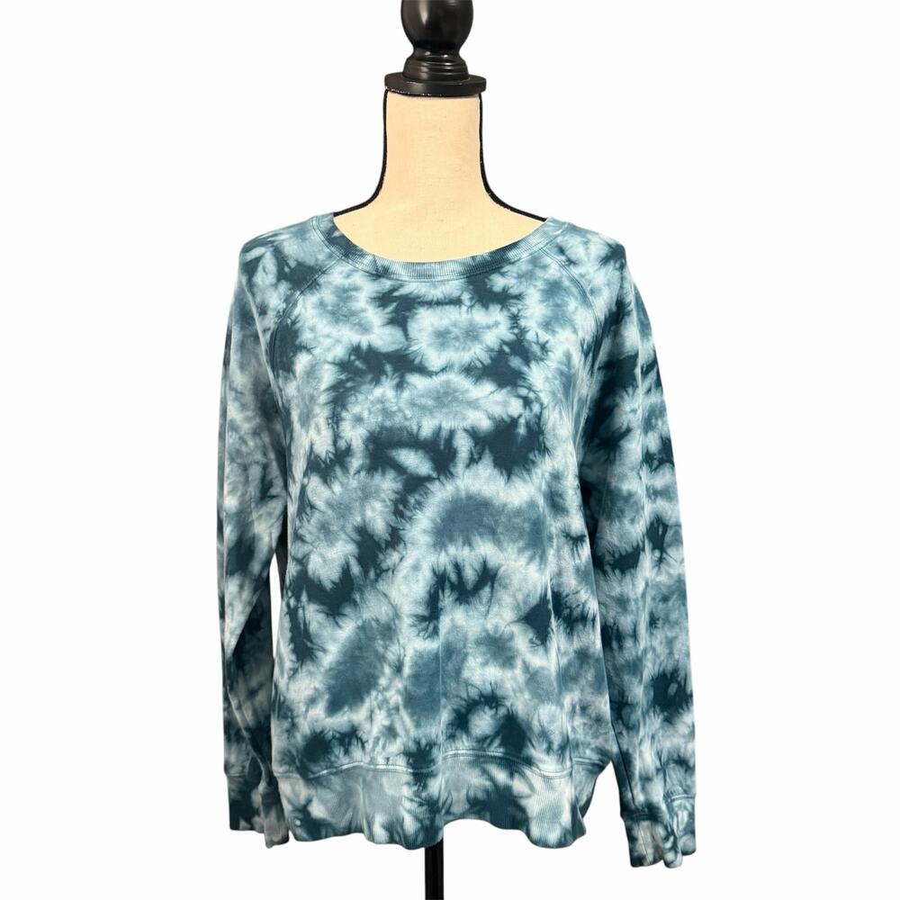 Athleta Women's Blue Tie Dye Sweatshirt Sz M Boxy Relaxed Active Athleisure Cozy